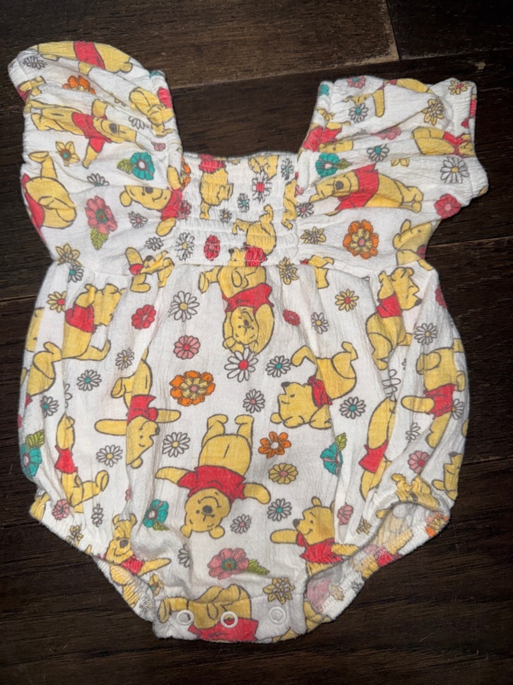 Disney Baby White Romper with Yellow & Red Winnie the Pooh Print